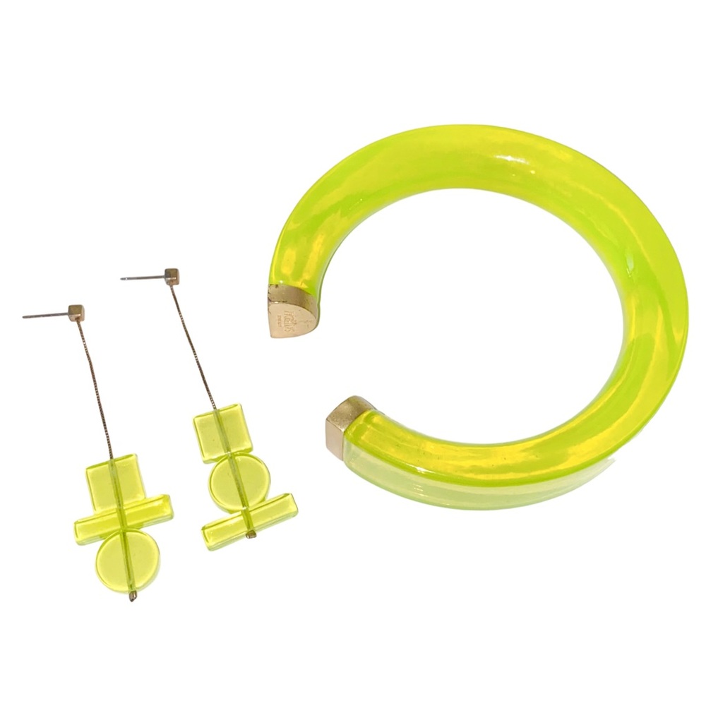 Kate Spade SATURDAY Bright Neon Yellow Lucite Bracelet & Earrings Jewelry Set